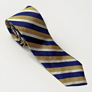Brooks Brothers Blue Gold & White Stripe Men's Classic Tie Made in USA